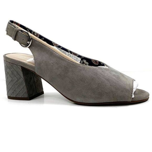 Seychelles Shoes - Seychelles Playwright Gray Slingback Block Heel Suede Peep Toe Size 10